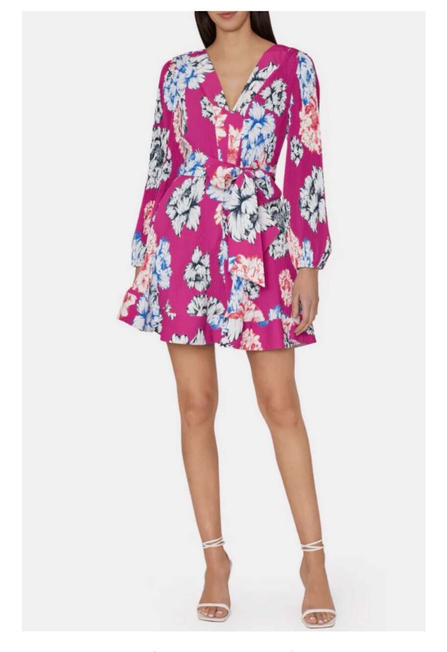 Milly Liv Petals In Bloom Pleated Long Sleeve Minidress